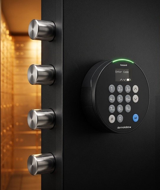 dormakaba CenconX electronic safe lock on a vault door